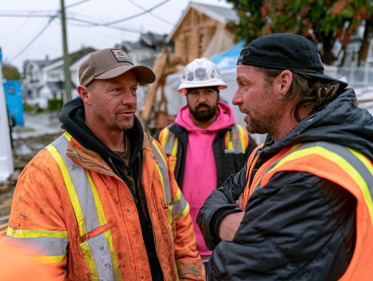 Build team talking through the job on site